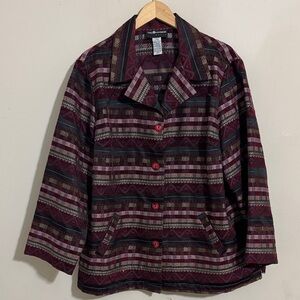 Sag Harbor Vintage Burgundy Striped Tapestry Jacket Size 18W Holiday Cottage